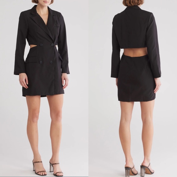 NEW KNOW ONE CARES Black OPEN BACK Blazer TUXEDO Crepe COCKTAIL Mini DRESS M - Picture 10 of 11